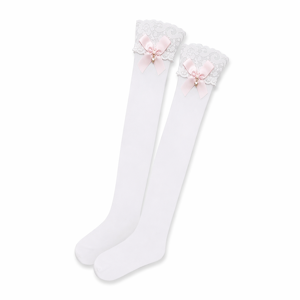 Luxurious Babygirl Stockings with Satin Silk Bow Details White With bow