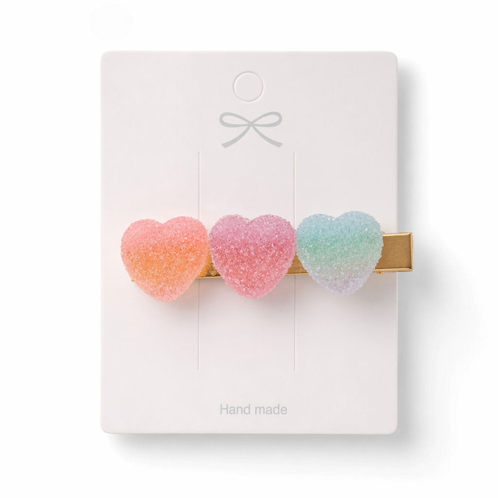Handcrafted 3D Heart Shaped Sugar Candy Hair Clips Peach Red Blue