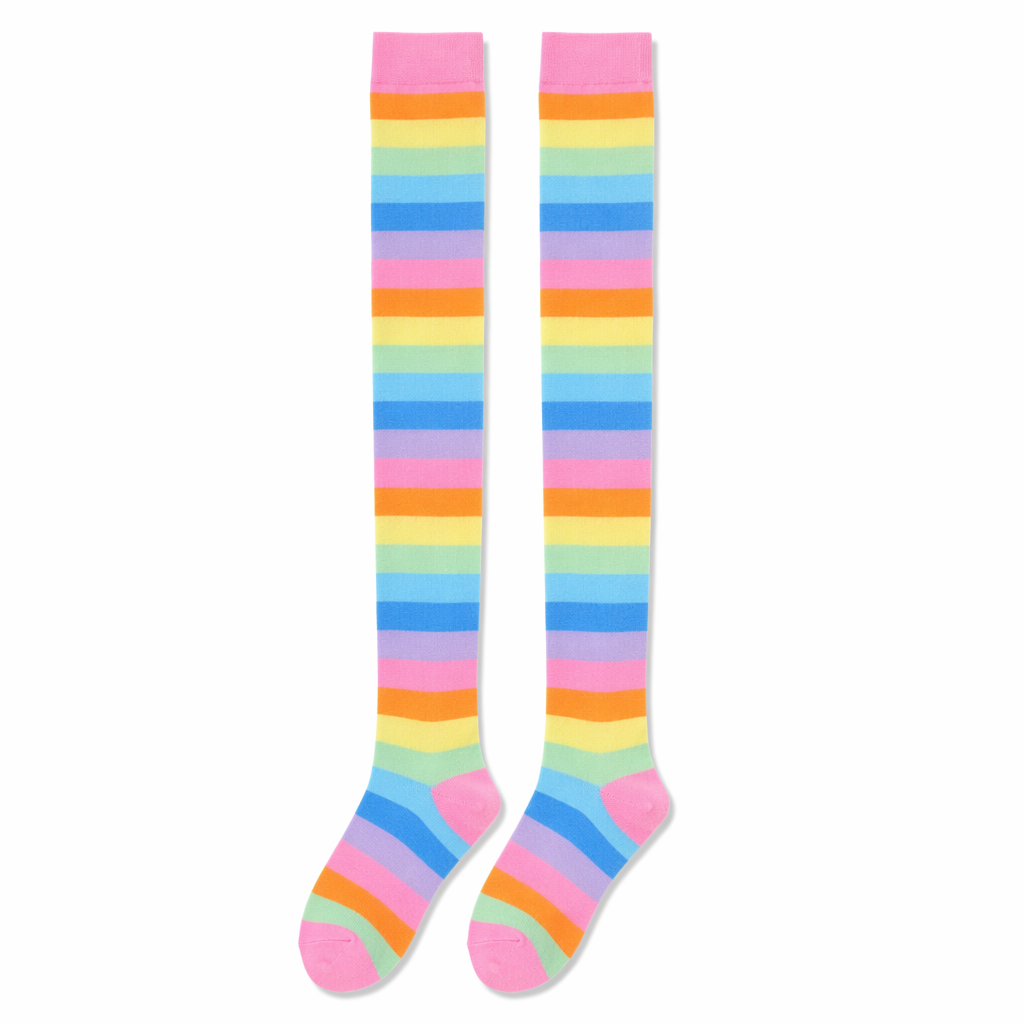 Pastel Rainbow Thigh High Socks for Kawaii Pride Lovers Pastel Rainbow