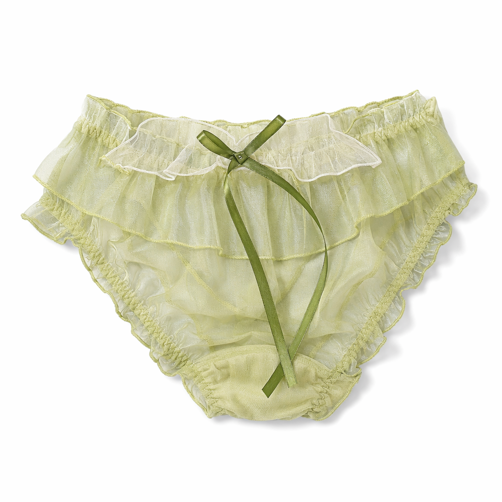 Sakura Wing Panties with Sheer Chiffon and Satin Ribbons Green