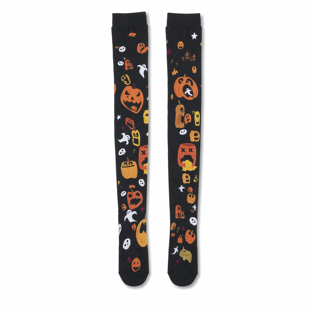Spooky Halloween Pumpkin Print Lolita Thigh High Stockings Default Title