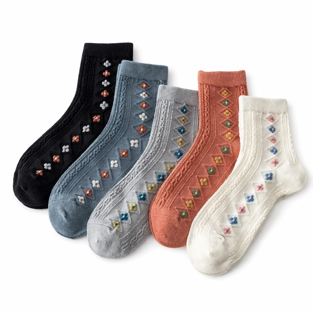 Pink Vintage Floral Socks for Kawaii and Fairycore Styles Set11-Literature