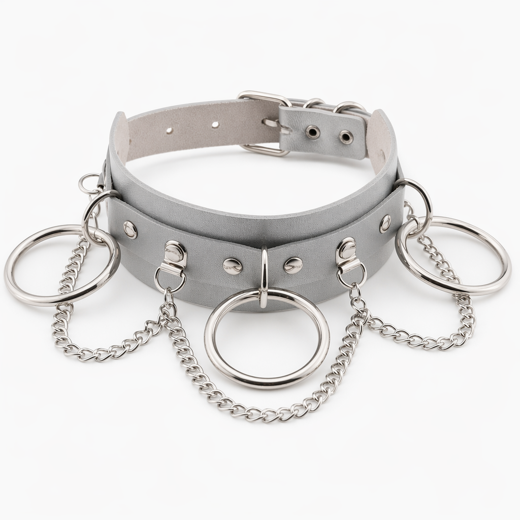Vegan Leather O-Ring Choker Necklace with Silver Hardware Silver