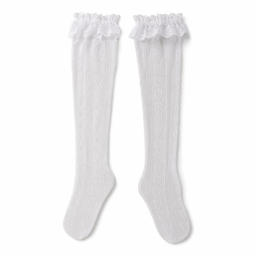 Kawaii Lace Heart and Ribbon Stockings for a Cute Style Upgrade White Heart Lace