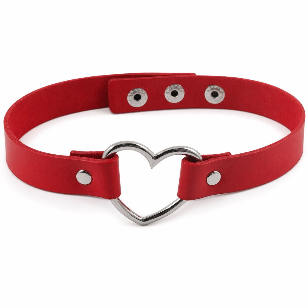 Candy Colored Heart Choker in Vegan Leather for Cosparty Fun Red