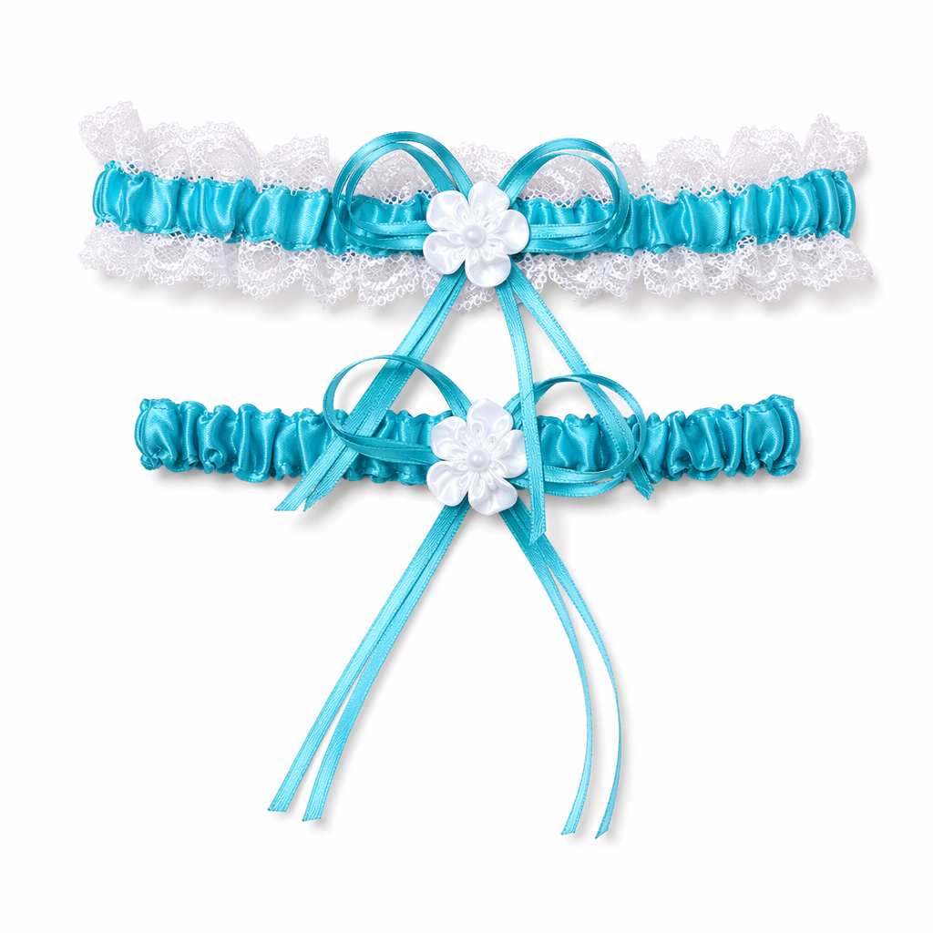 Ruffled Vegan Garter Belt Set with Chiffon and Lace Details Sky Blue