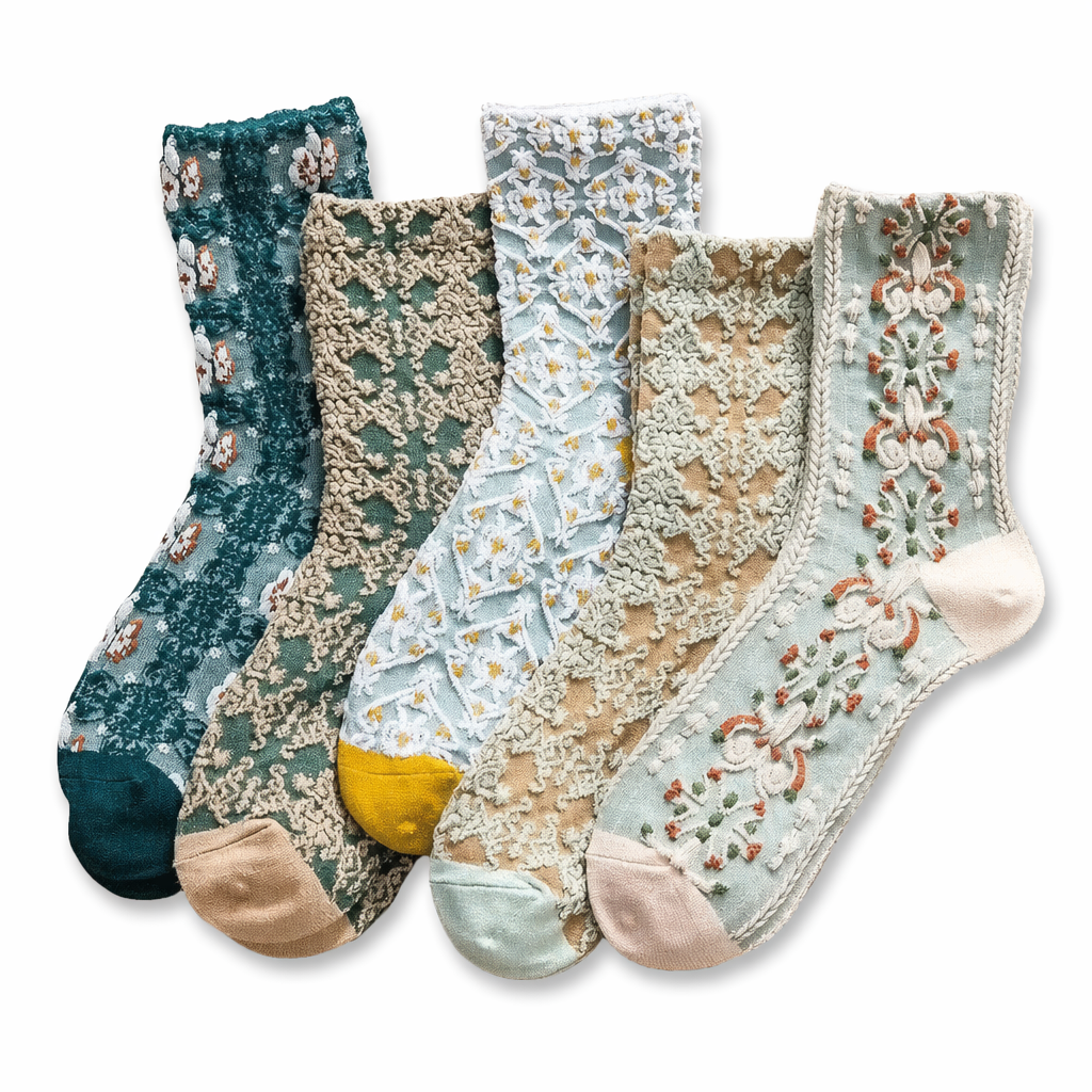Pink Vintage Floral Socks for Kawaii and Fairycore Styles Set10-Retro flowers