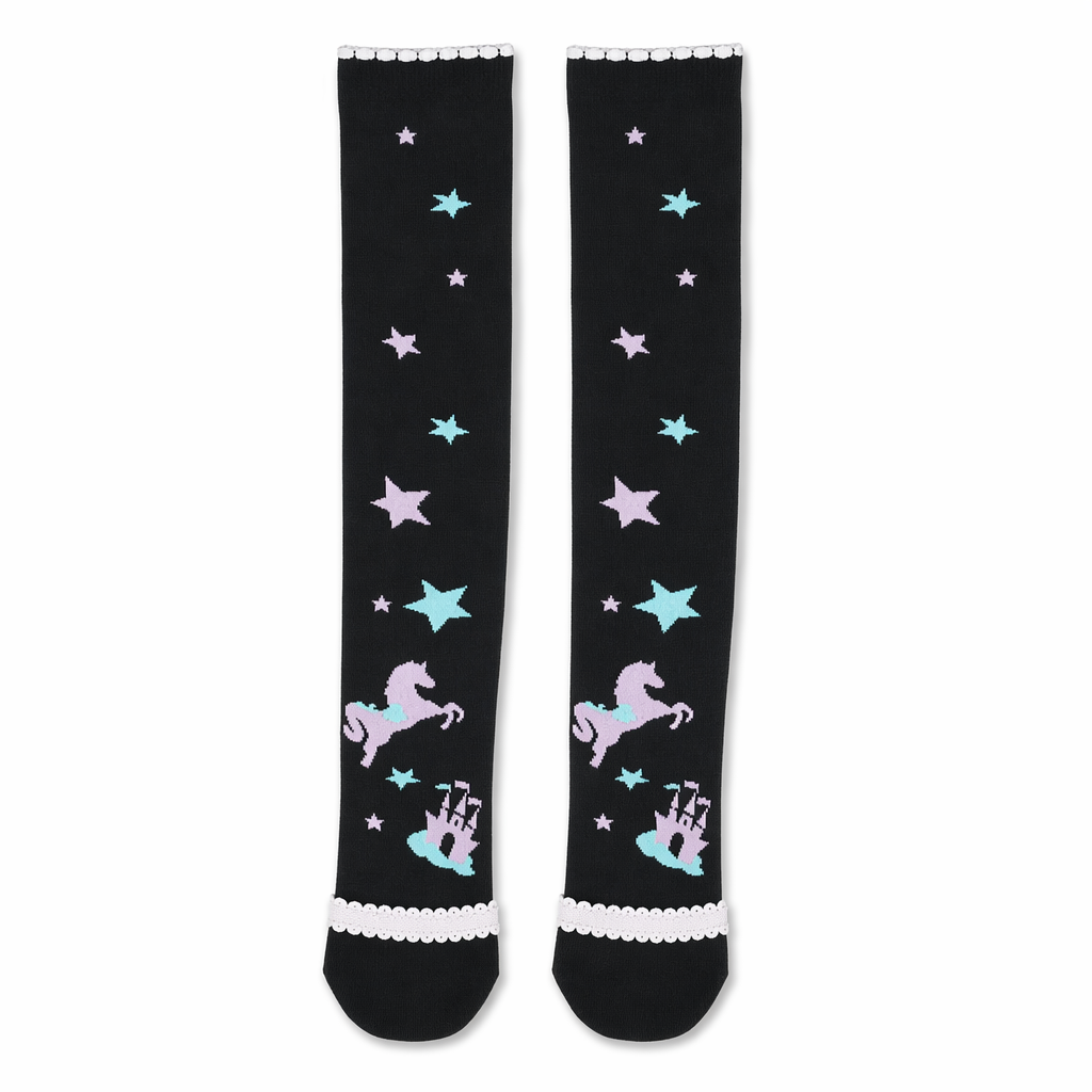 Magical Kingdom Inspired Thigh High Socks in Pastel Goth Style Black