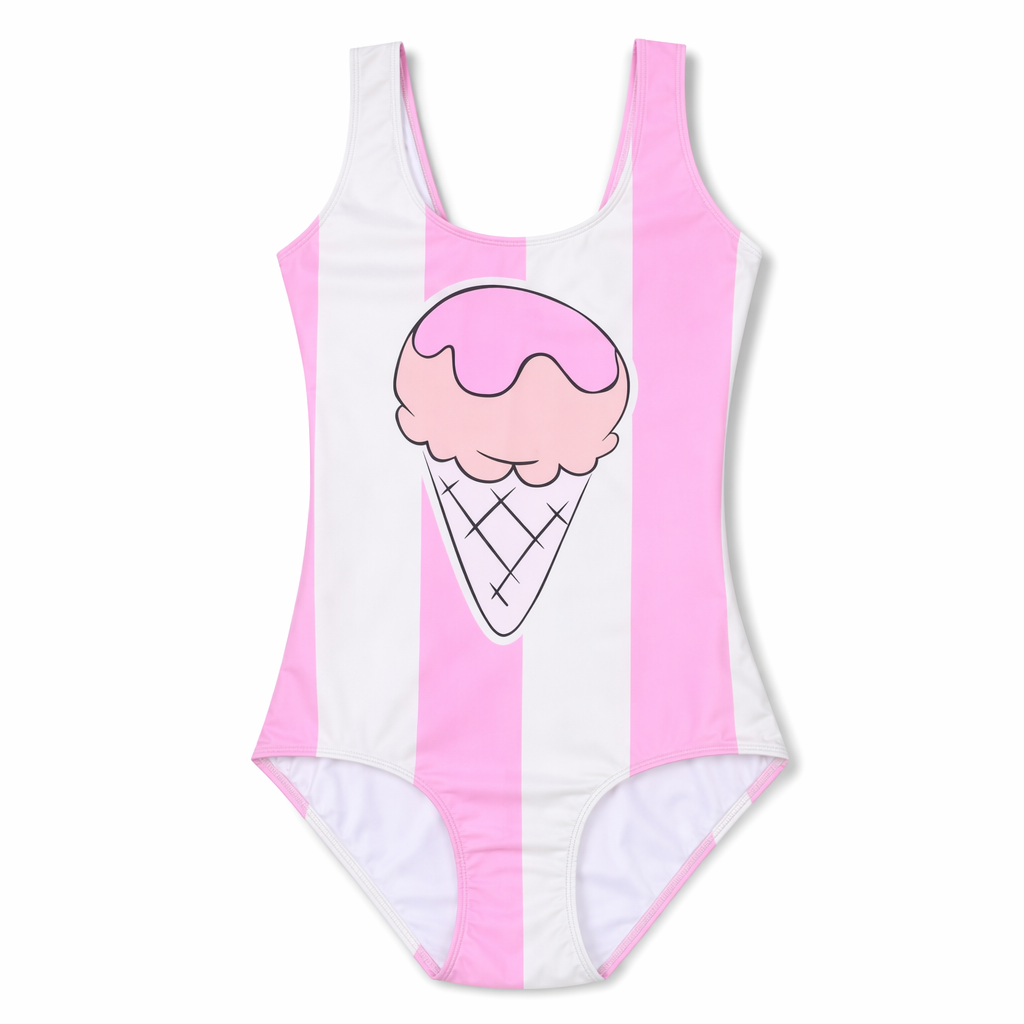 Striped Ice Cream Adult Onesie for Kawaii Fashion and Pool Lounging M