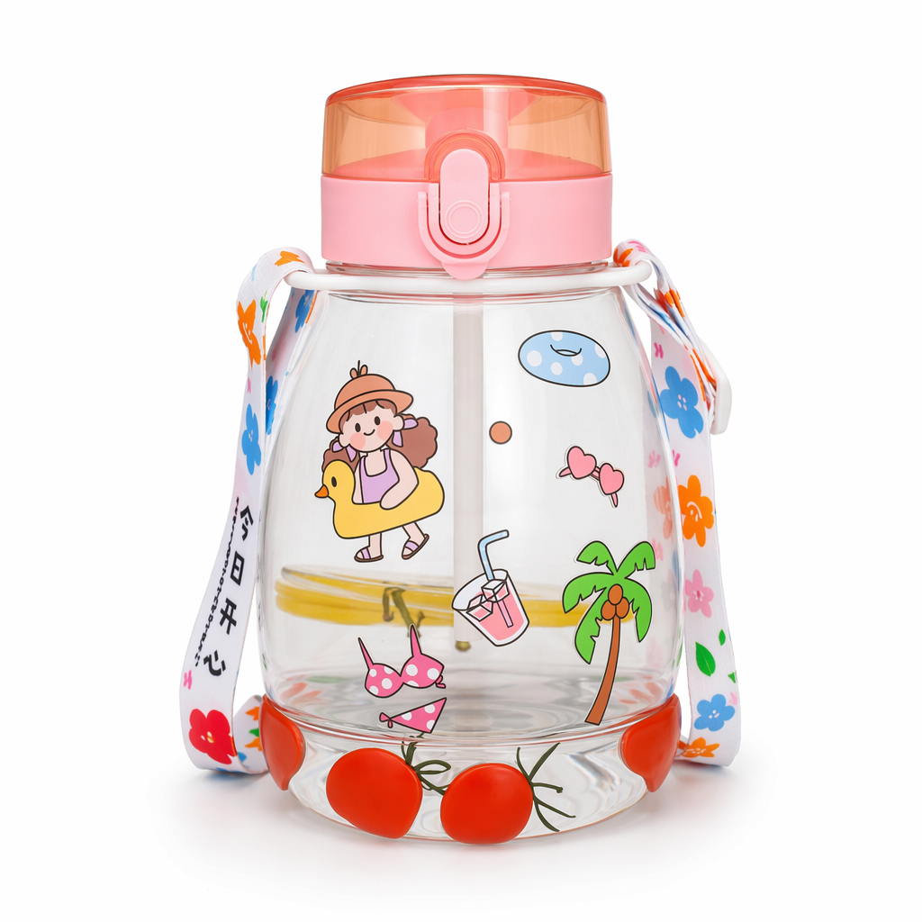Kawaii Jumbo Sippy Cups for Summer Fun at the Beach or Poolside Pink 1100ml