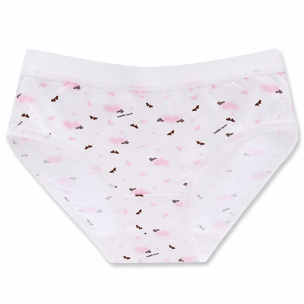 Classic Fit Panties in Adorable Patterns and Youthful Styles White Heart Wings