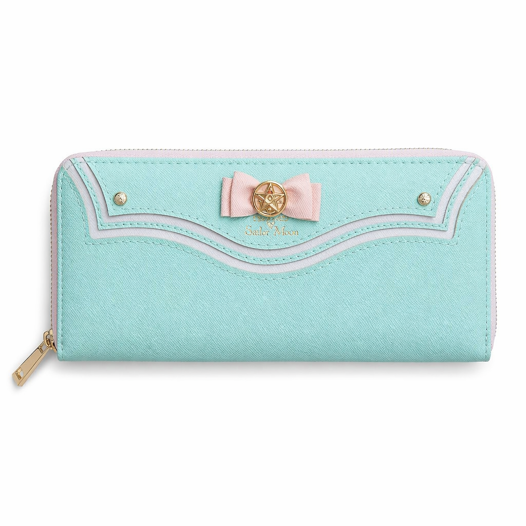 Magical Girl Inspired Zipper Clutch Wallet in Sailor Scout Style Mint Green