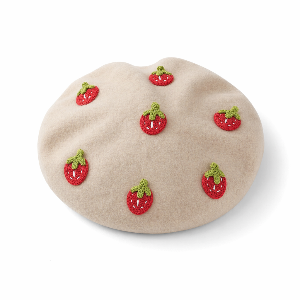 Kawaii Berets for Stylish Lolita Fashion and Accessories Beige With Strawberries