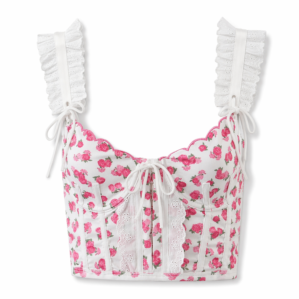 Floral Nymphette Lace and Ribbon Bustier Crop Top S