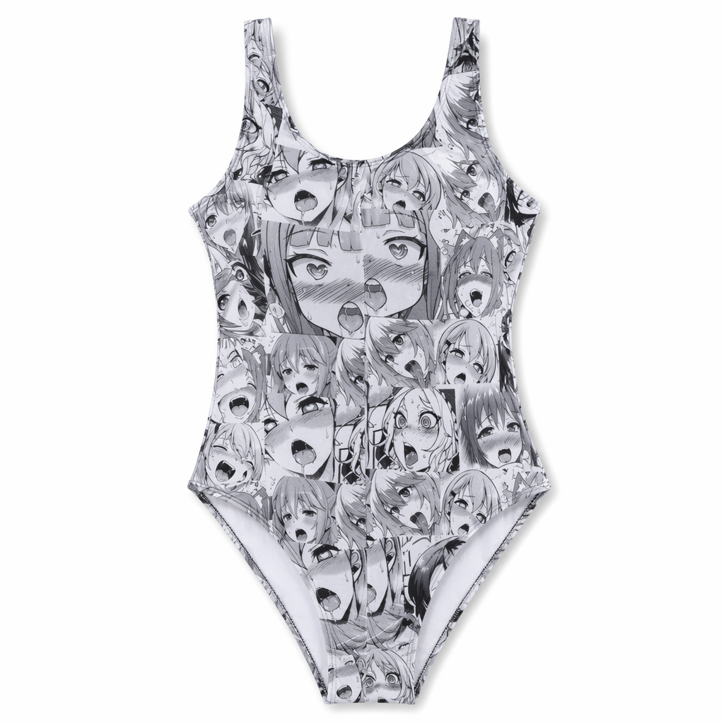 Black and White Ahegao Face One-Piece Bodysuit for Otaku Fans Default Title