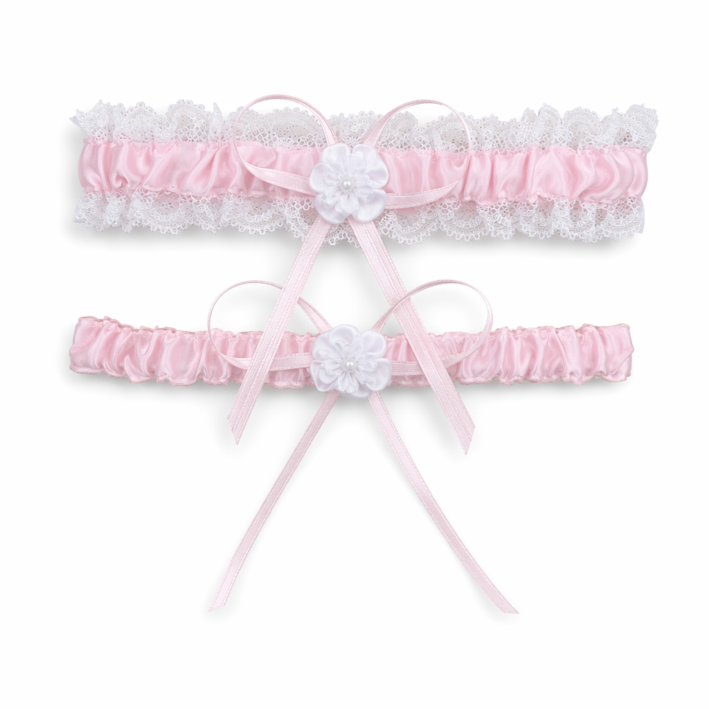 Ruffled Vegan Garter Belt Set with Chiffon and Lace Details Pink