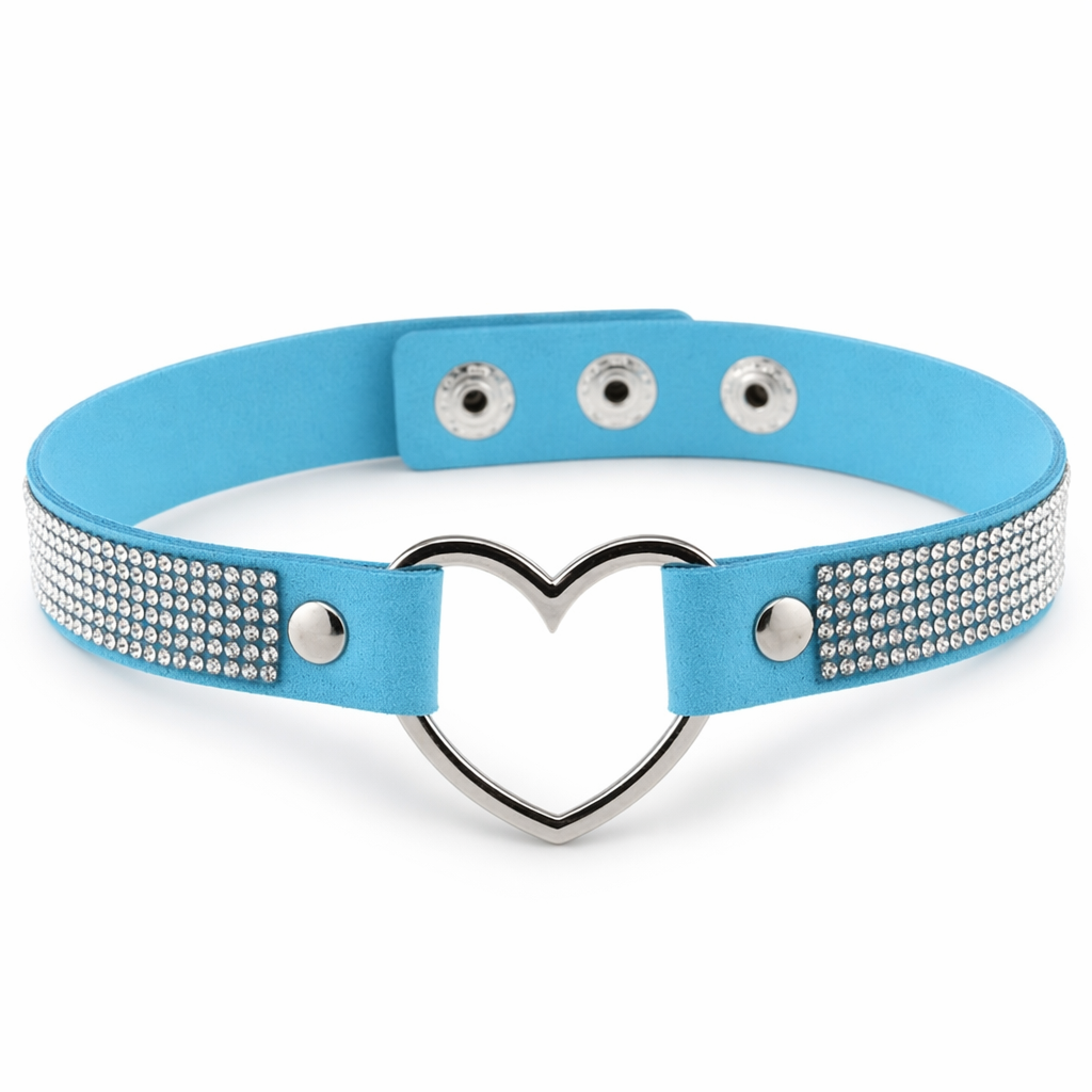 Rhinestone Heart Choker Necklace for Kawaii Aesthetic Princesses Light blue