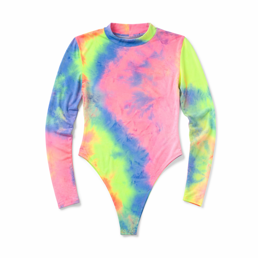 Kawaii Tie-Dye Rainbow Onesie with Snap Crotch and Subtle Turtleneck Orange Onesie