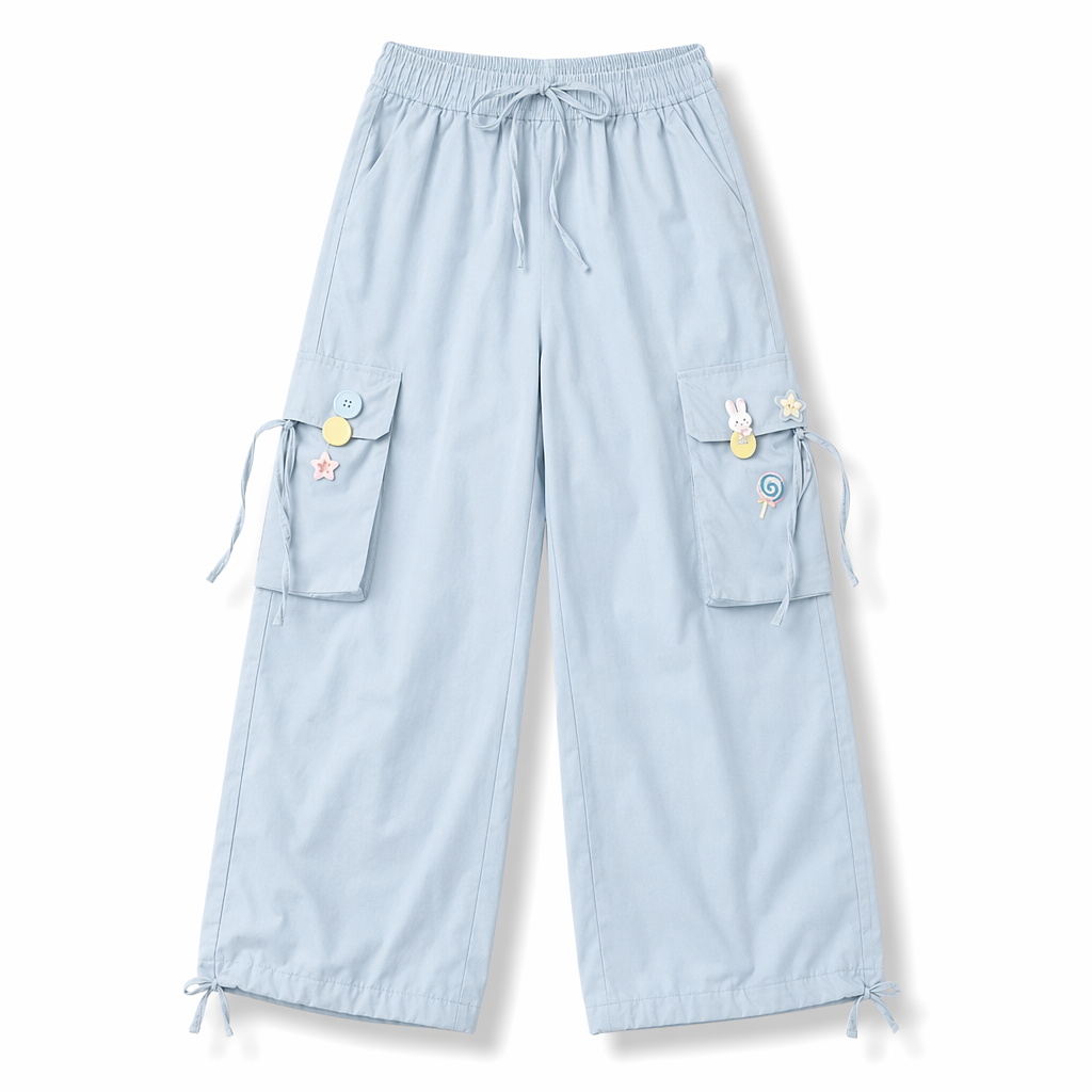 Baby Blue Kawaii Cargo Pants for a Y2K Nostalgic Look XXL