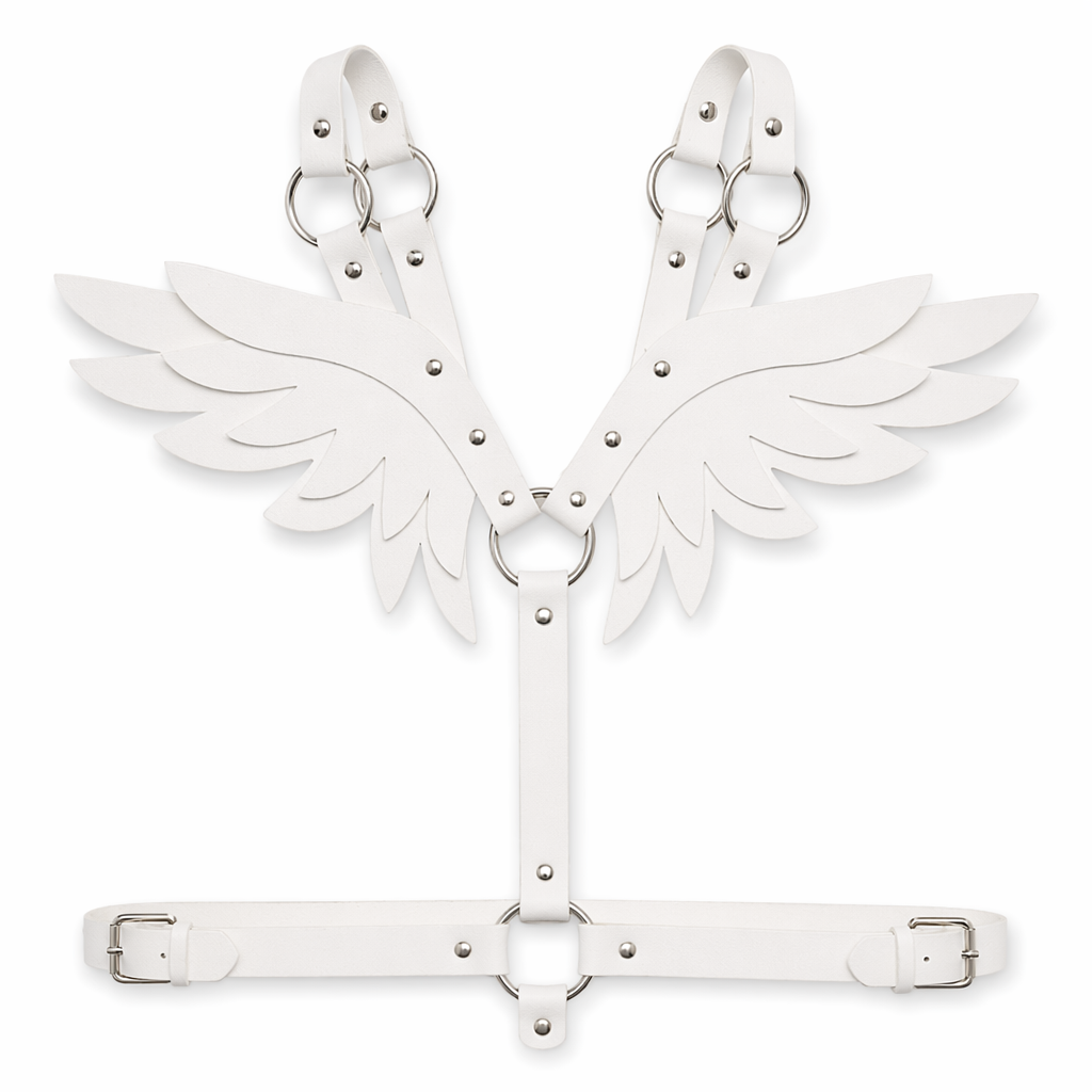 Angel Wing Harness in Vegan Leather for a Unique Kawaii Style White Wings