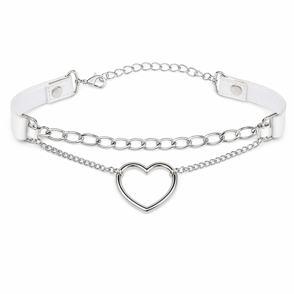 High Quality Heart Chain Pet Collared Leash for Cosplay White Choker