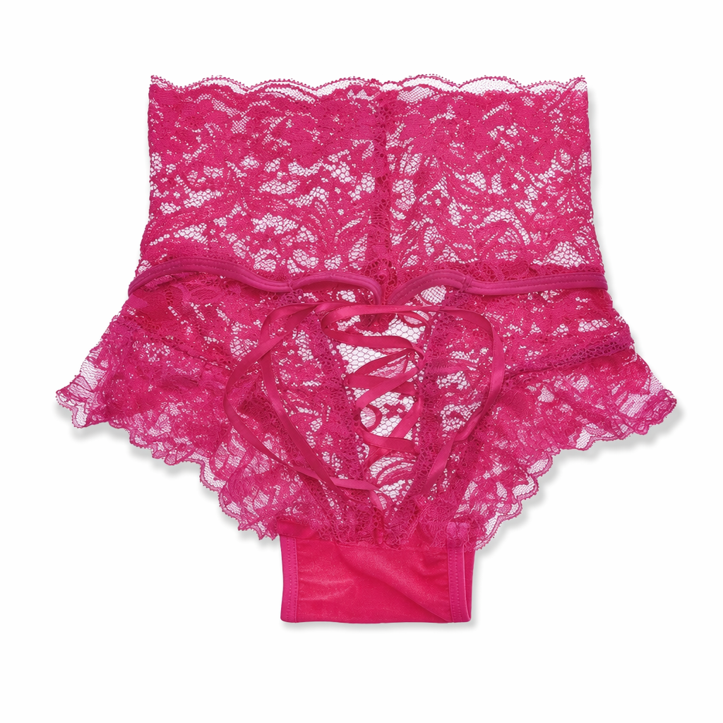 Lacy Corset Back Panties with Silk Ribbon in Plus Sizes Magenta