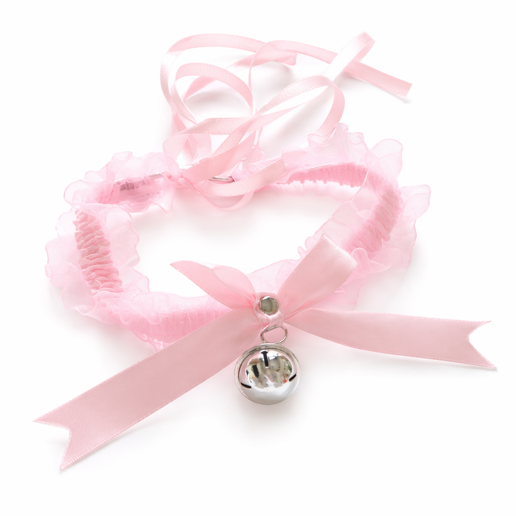 Traditional Kitten Bell Collar with Chiffon Ribbon and Jingly Bell Pink