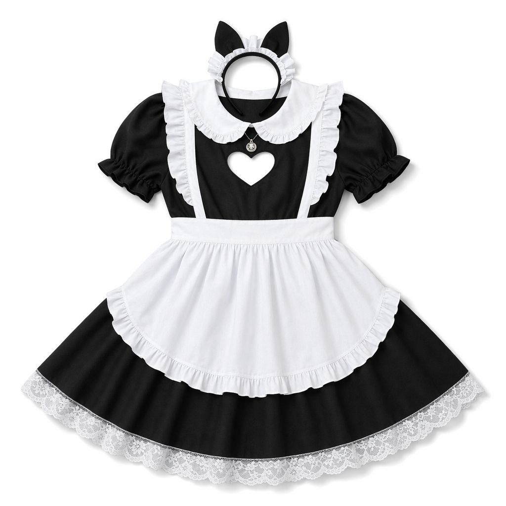 Kawaii Maid Cosplay Dress with Size Chart and Adorable Neko Twist XXL