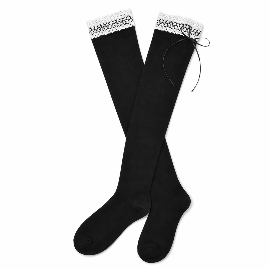 Sexy Thigh High Stockings Inspired by Lolita and Victorian Fashion Black and White