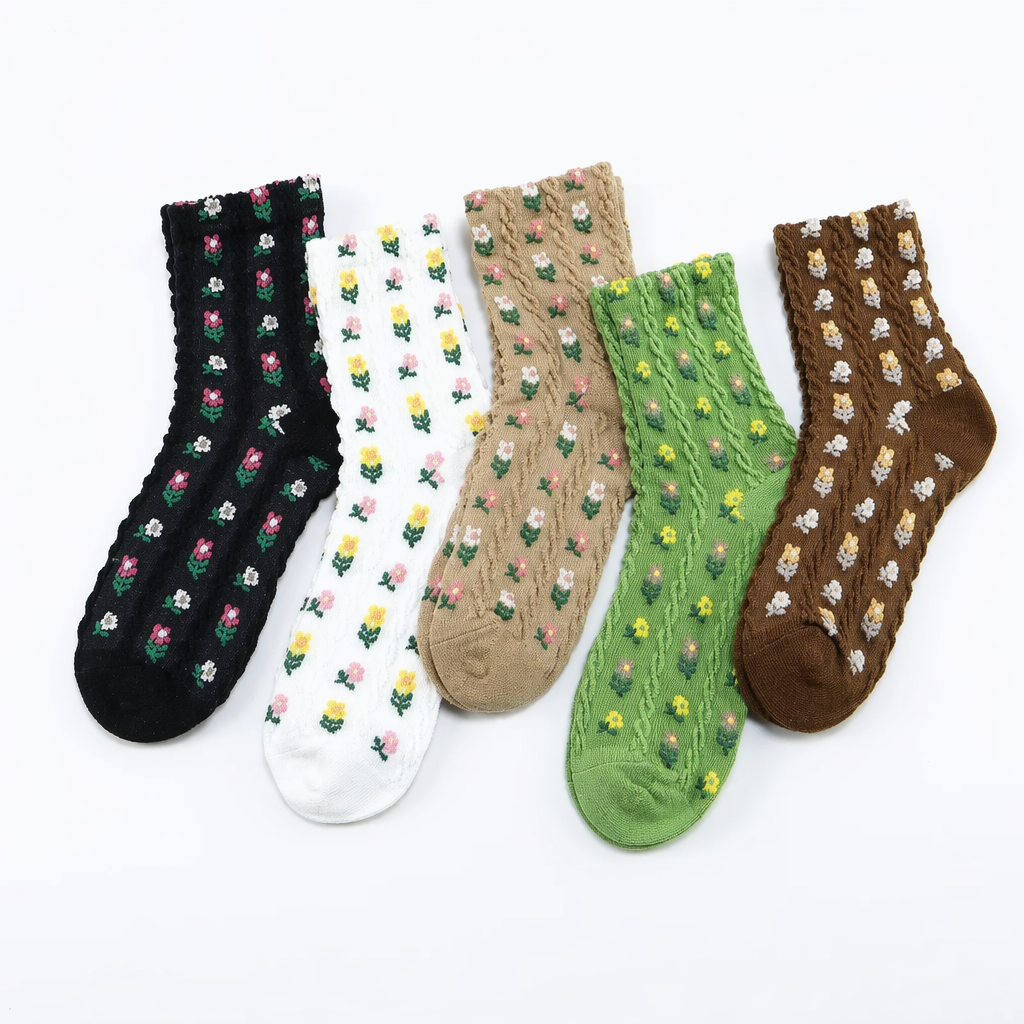 Pink Vintage Floral Socks for Kawaii and Fairycore Styles Set9-More flowers