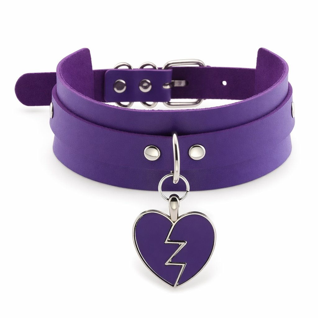 Heart Breaker Vegan Leather Choker for Kinky Princesses Purple Collar