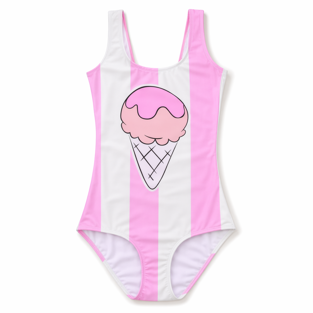 Striped Ice Cream Adult Onesie for Kawaii Fashion and Pool Lounging S