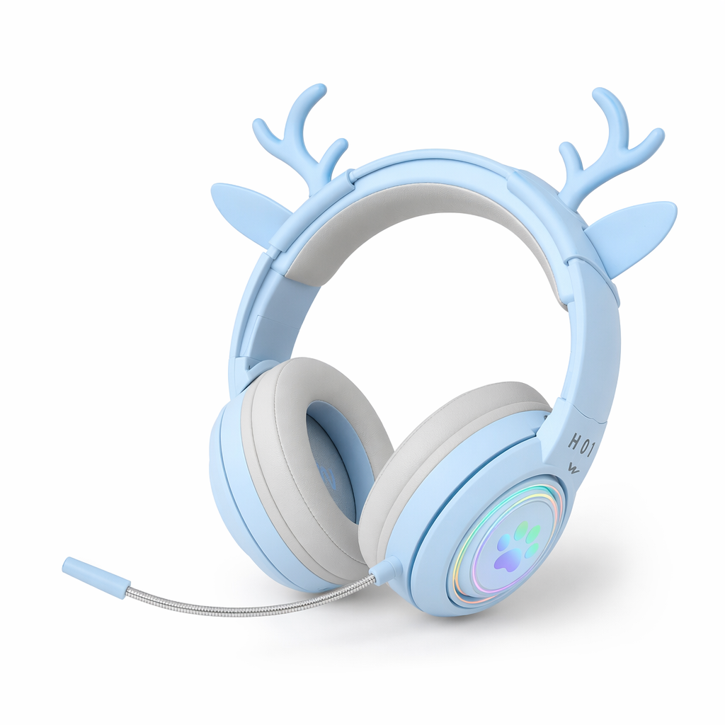 Interchangeable Deer Antler Neko Headset for Gamers and Streamers Blue