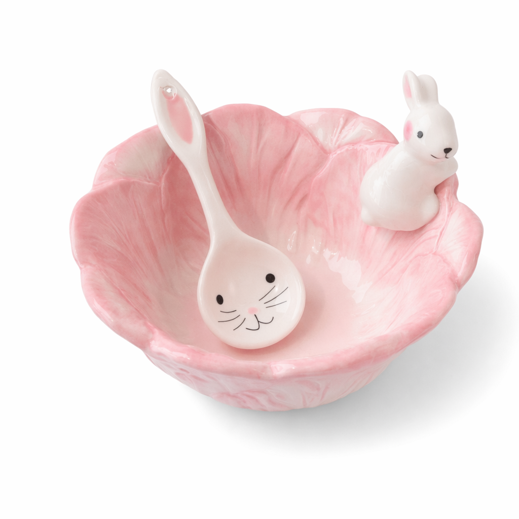Pink Bunny Bowl in Lotus Design for a Magical Breakfast Experience Just Bowl