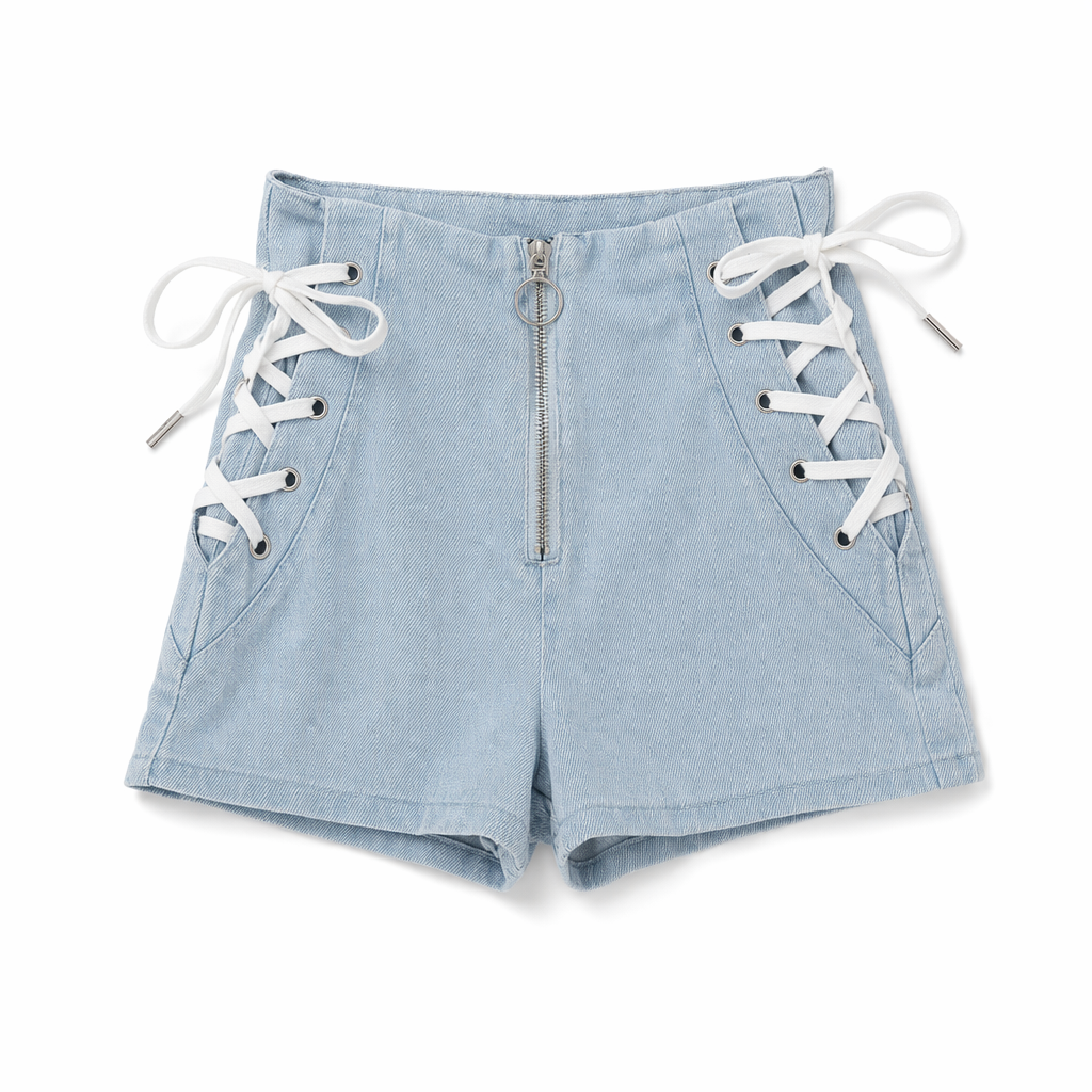 Kawaii Sky Blue Corset Denim Shorts for Sweet Summer Fashion Sky Blue