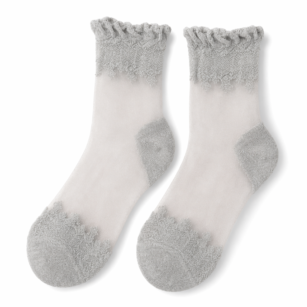 Elegant Lace Band Socks in Clear Fabric and Various Colors Gray