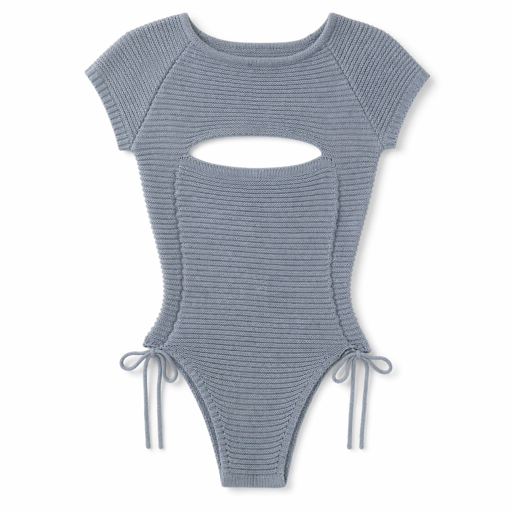 Sassy Cable Knit Virgin Killer Onesie in Blue, Black, and Grey Default