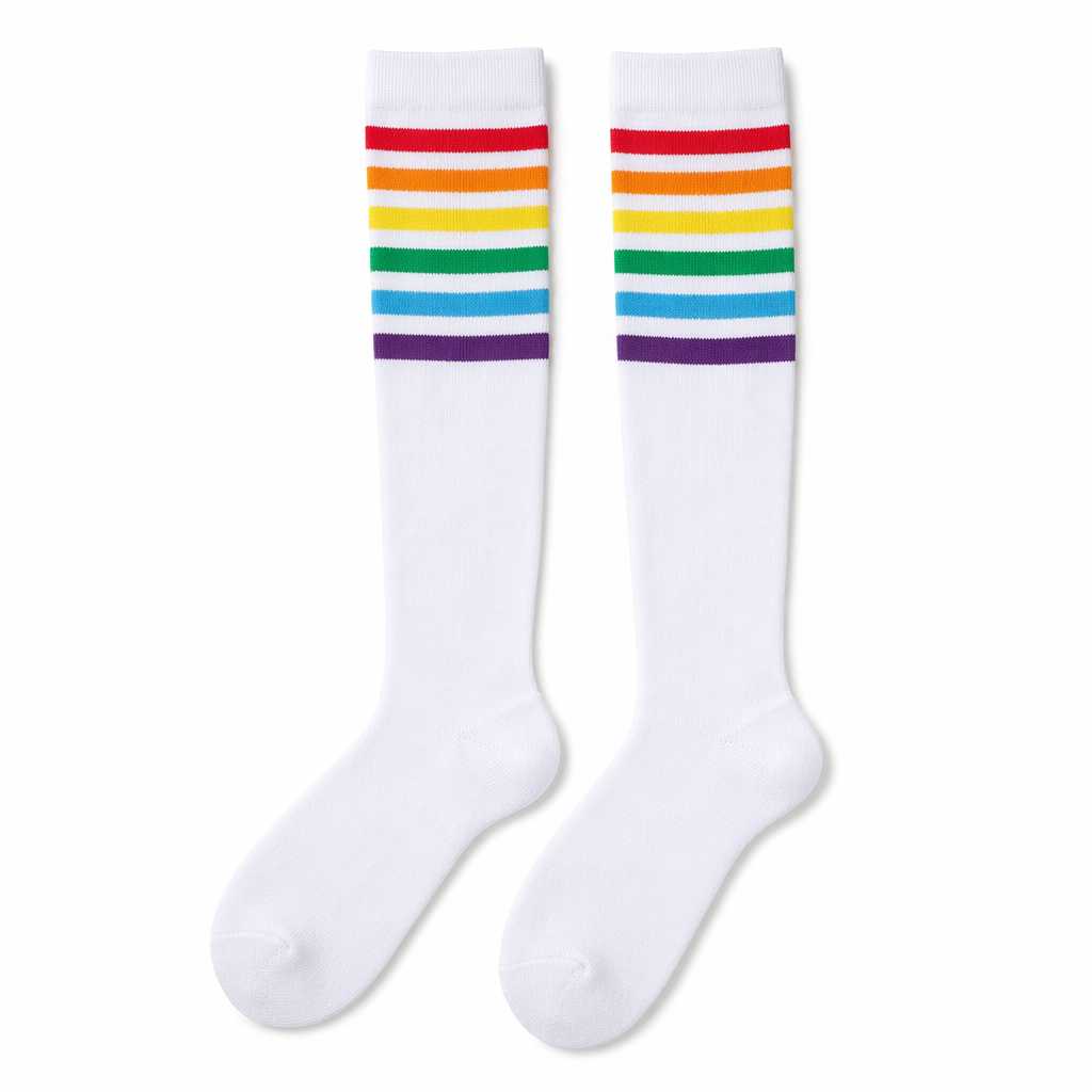 Rainbow Striped Knee-High Socks in Black or White White
