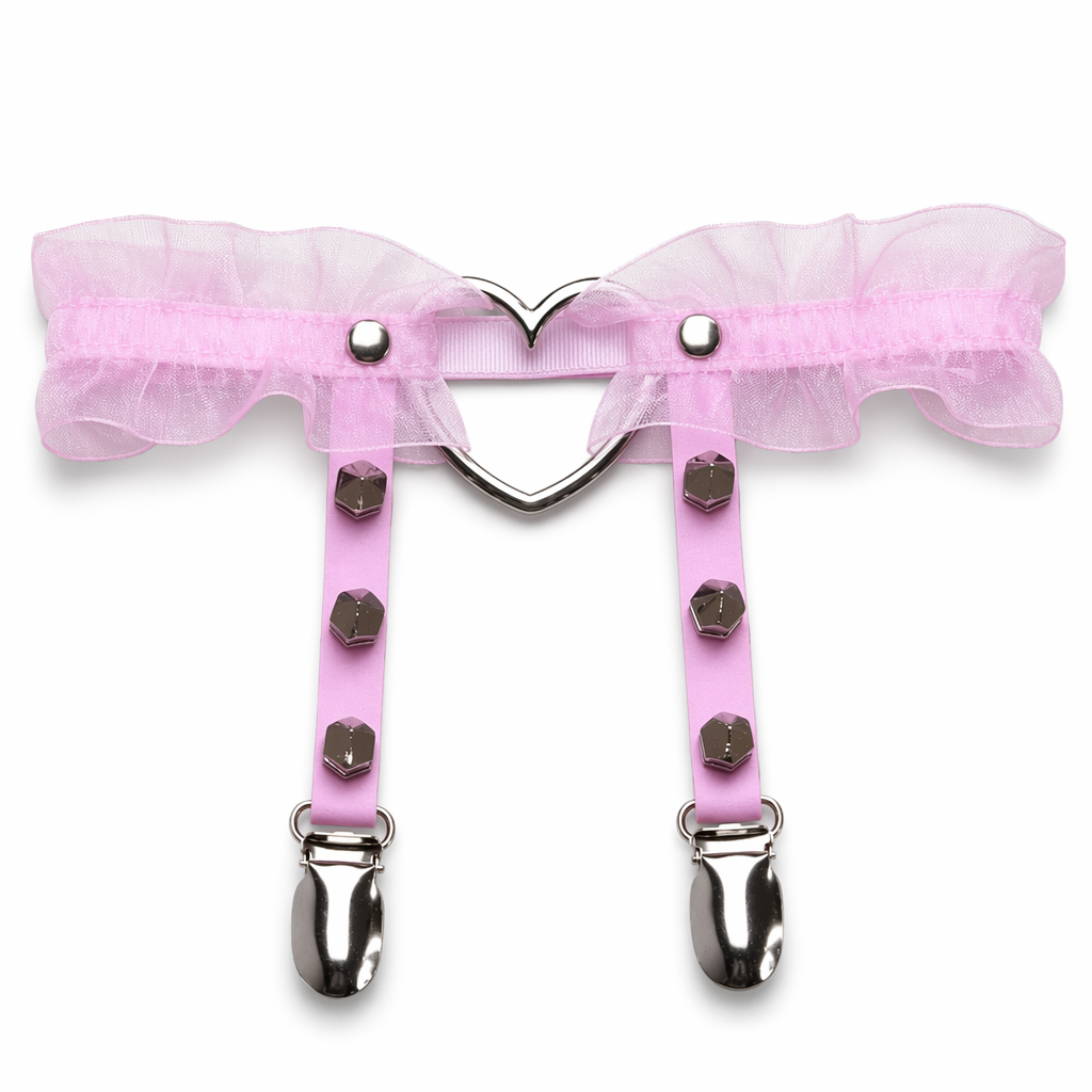 Dainty Ruffled Garter Belt with Chiffon, Grommets, and Spikes Default