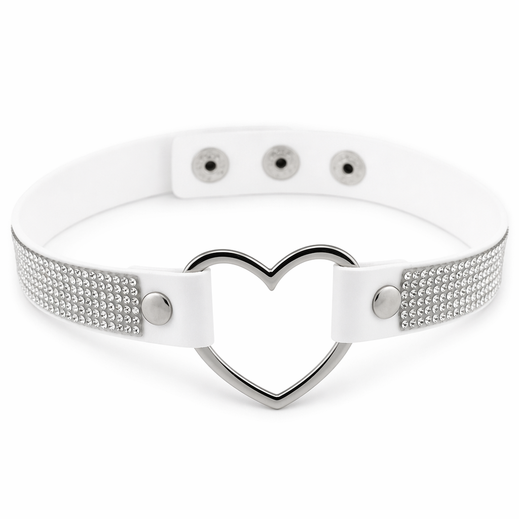 Rhinestone Heart Choker Necklace for Kawaii Aesthetic Princesses White