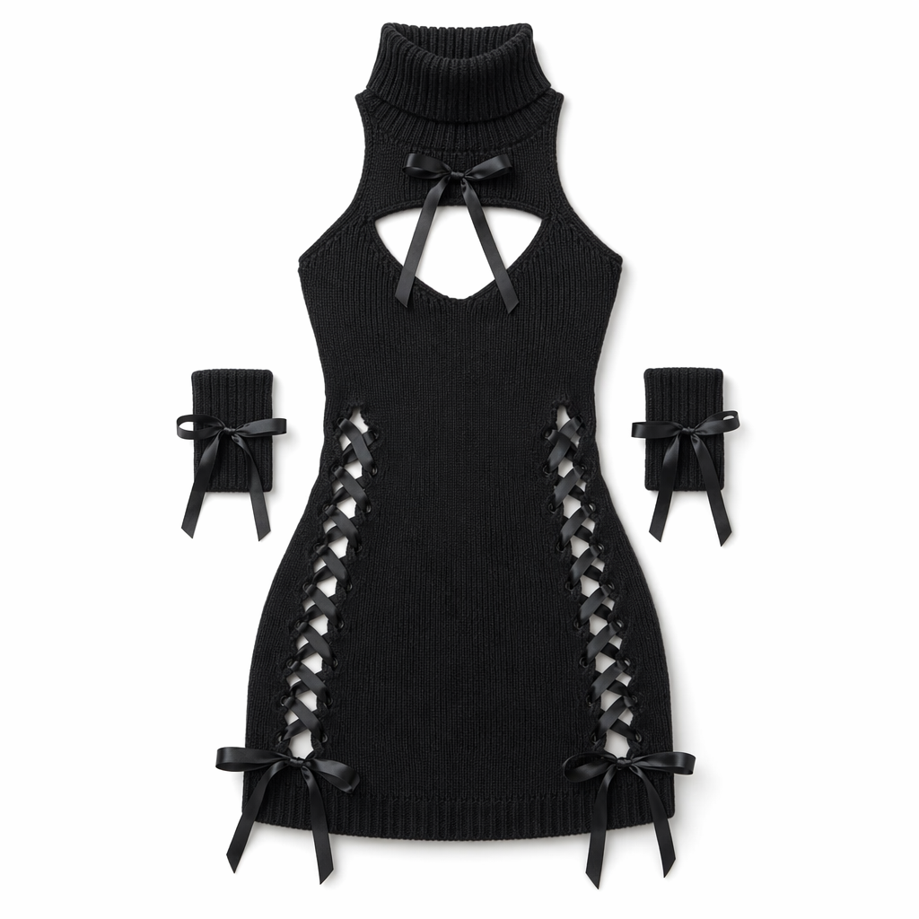 Virgin Killer Sweater Dress Black