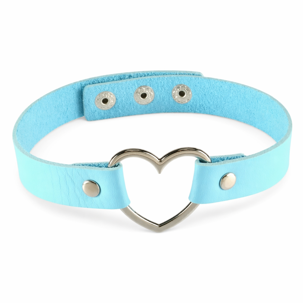 Candy Colored Heart Choker in Vegan Leather for Cosparty Fun Blue