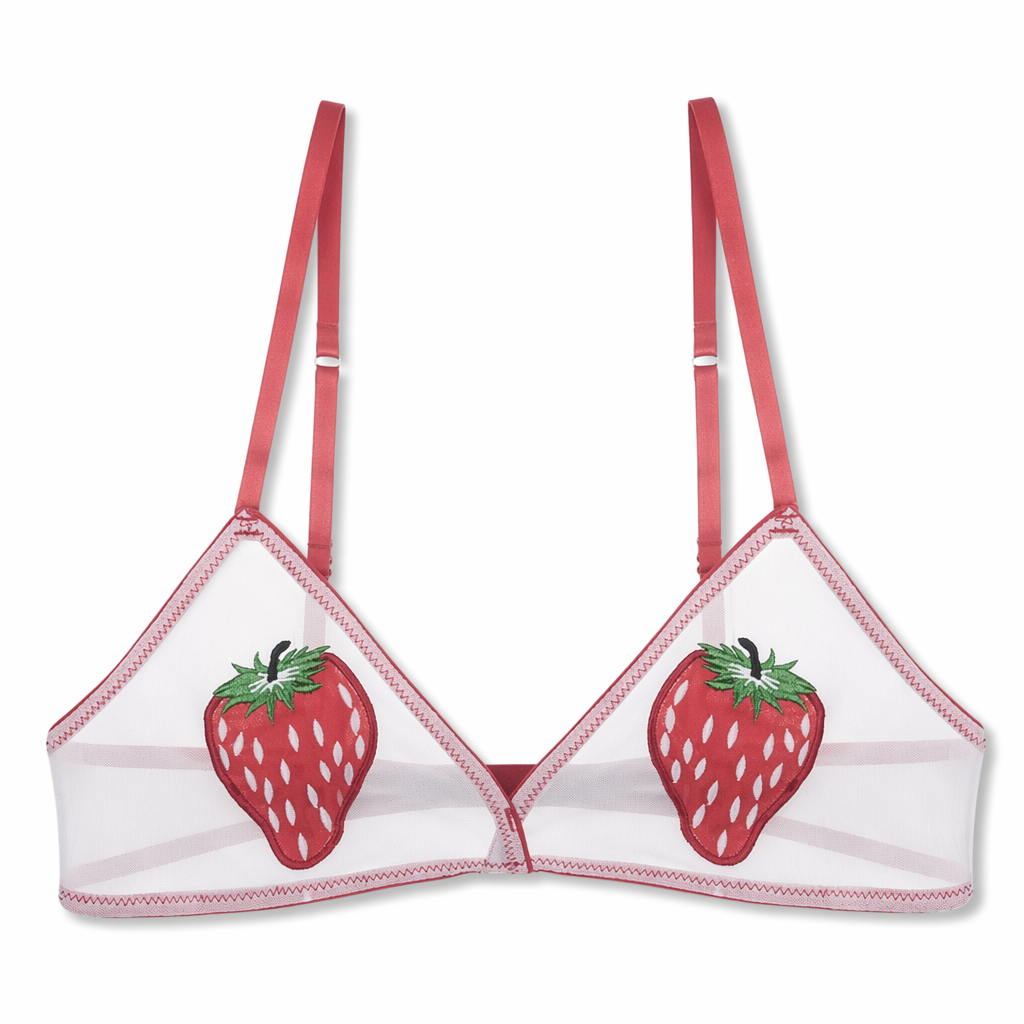 Fruity Embroidered Bralette for Kinky Cuties Strawberry