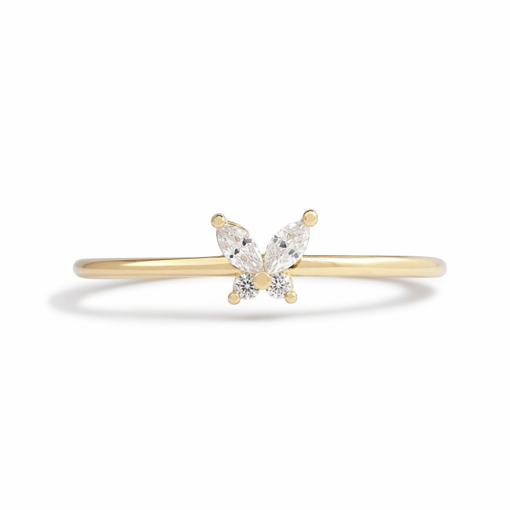 Kawaii Babydoll Rings for Whimsical Stacking and Playful Style White butterfly