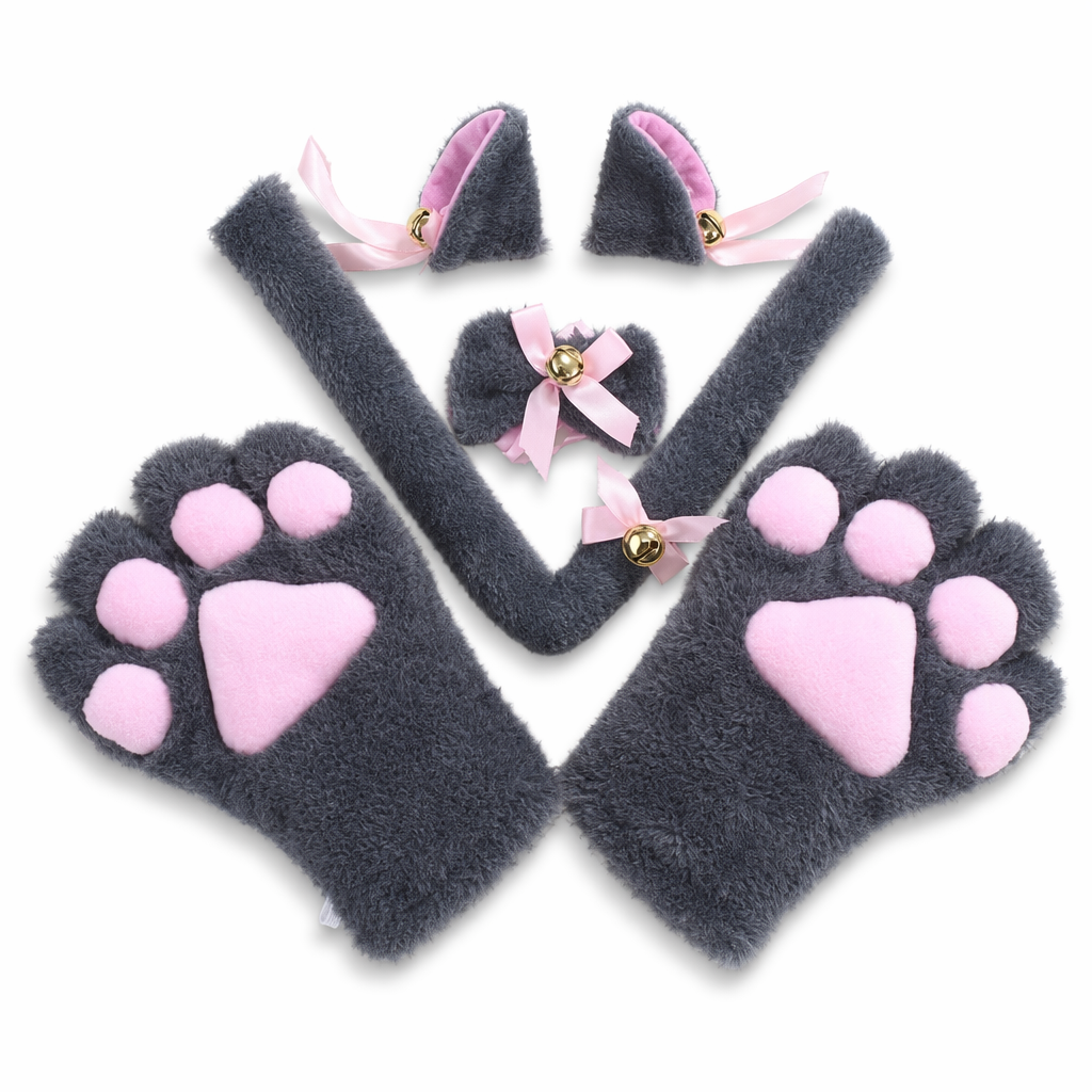 Complete Neko Cat Cosplay Accessories Set for All Sizes Gray