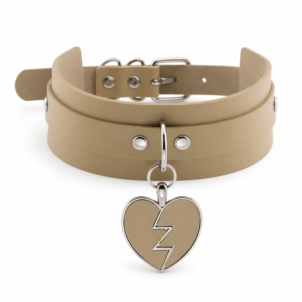 Heart Breaker Vegan Leather Choker for Kinky Princesses Tan Collar