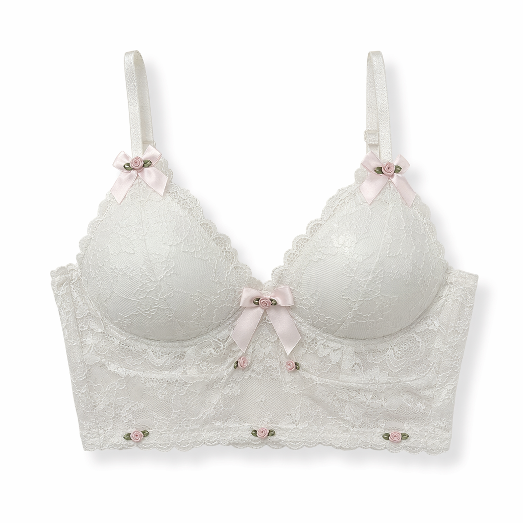 Ethereal Lace and Rosebud Bustier Crop Top L