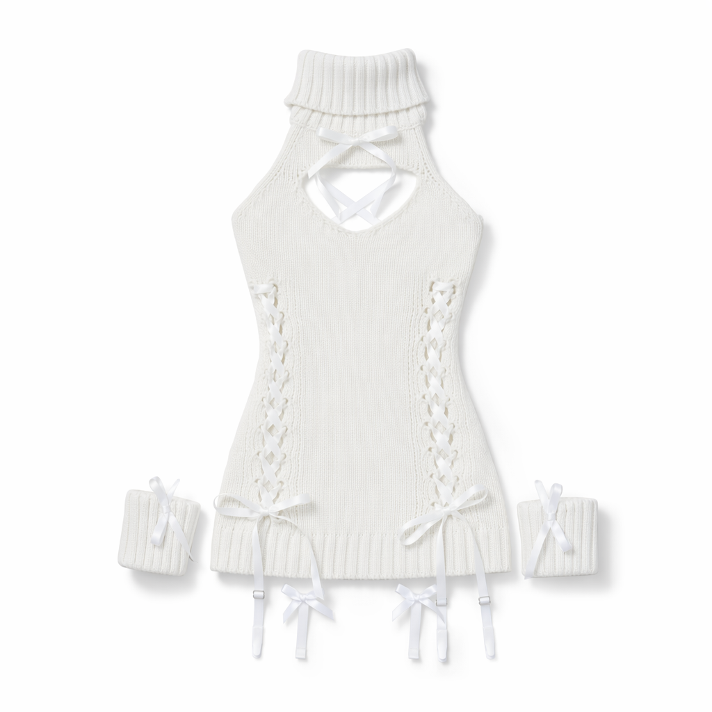 Virgin Killer Sweater Dress White