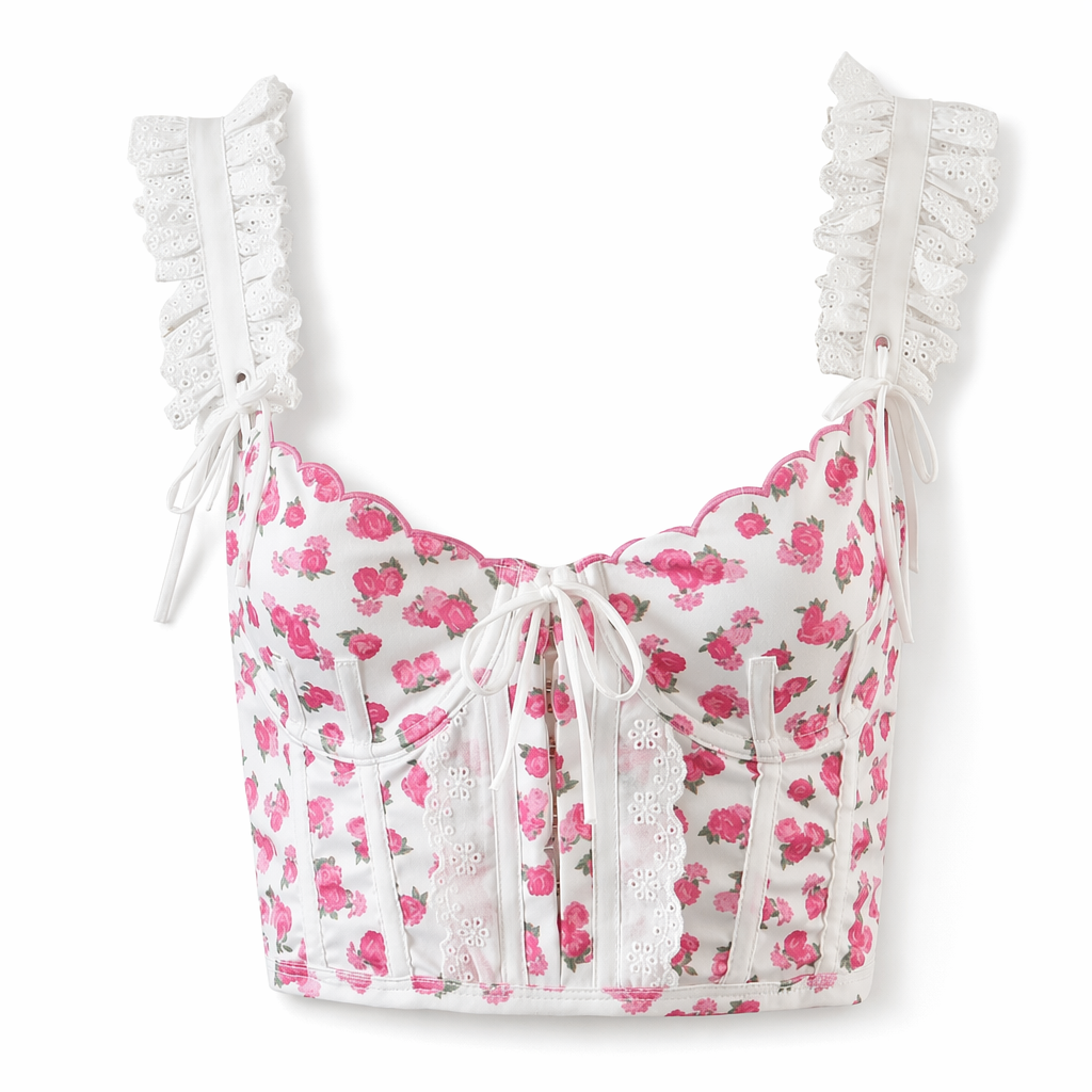 Floral Nymphette Lace and Ribbon Bustier Crop Top L