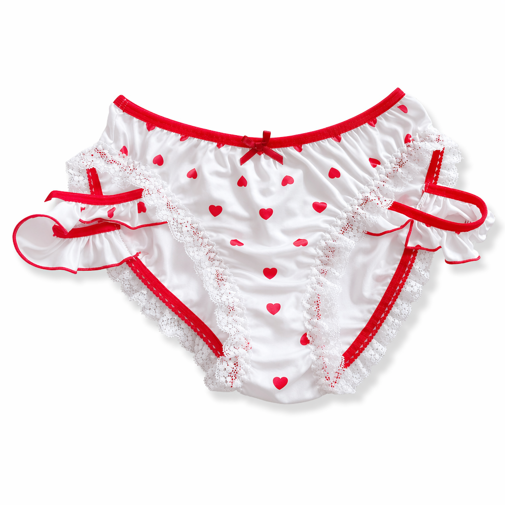 Red & White Seductive Panties with Ruffles and Cute Bows Default